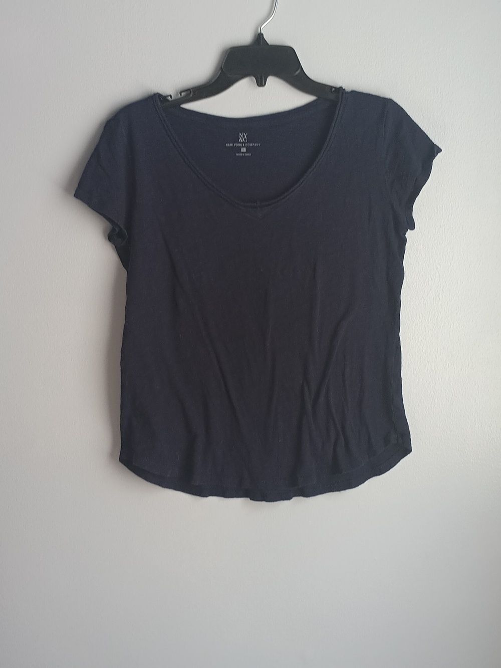 Navy Black Vneck Cotton Tee Shirt